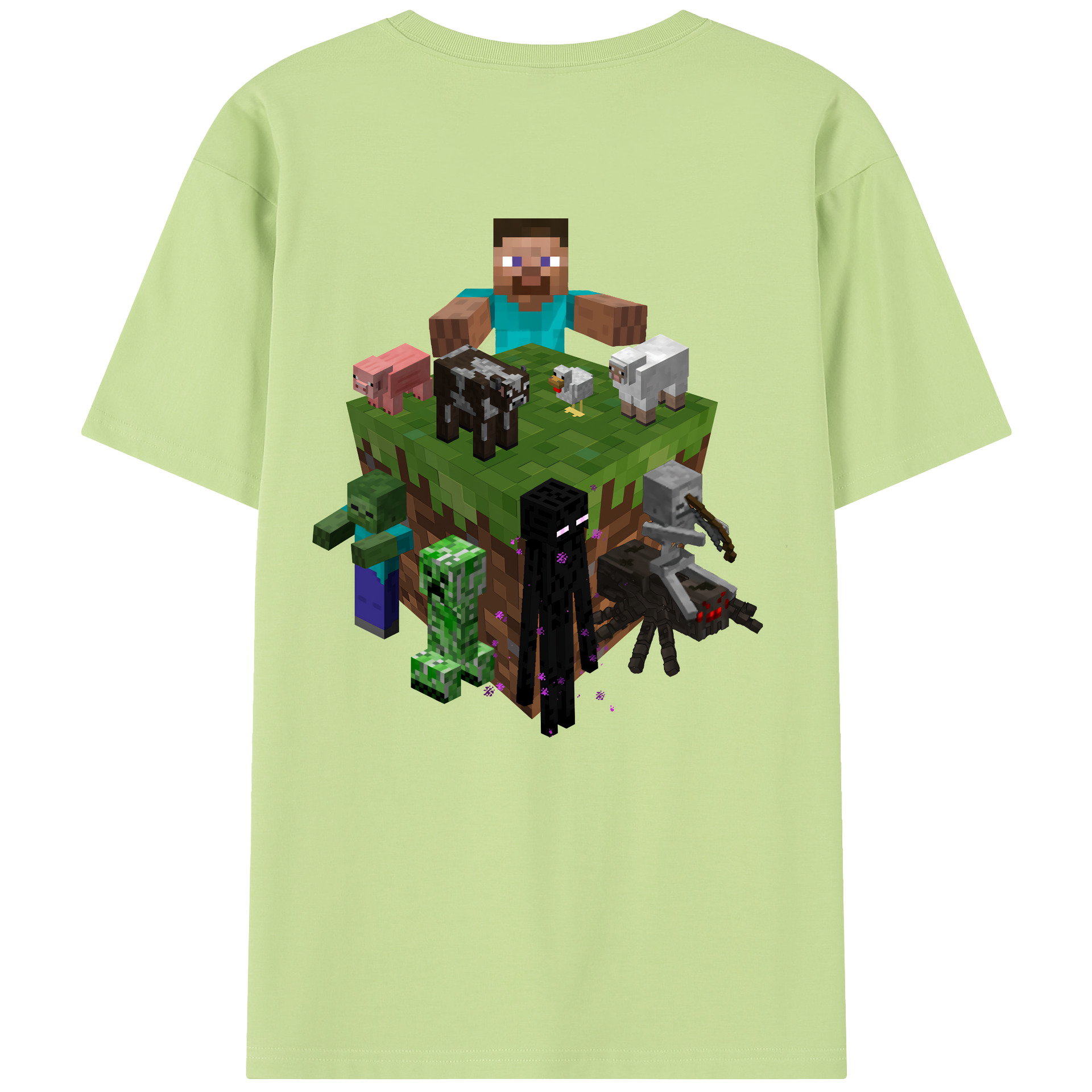 （画像用） マインクラフト ブロックの世界 Minecraft MC Block world 綿100％半袖Tシャツ（背面プリント）